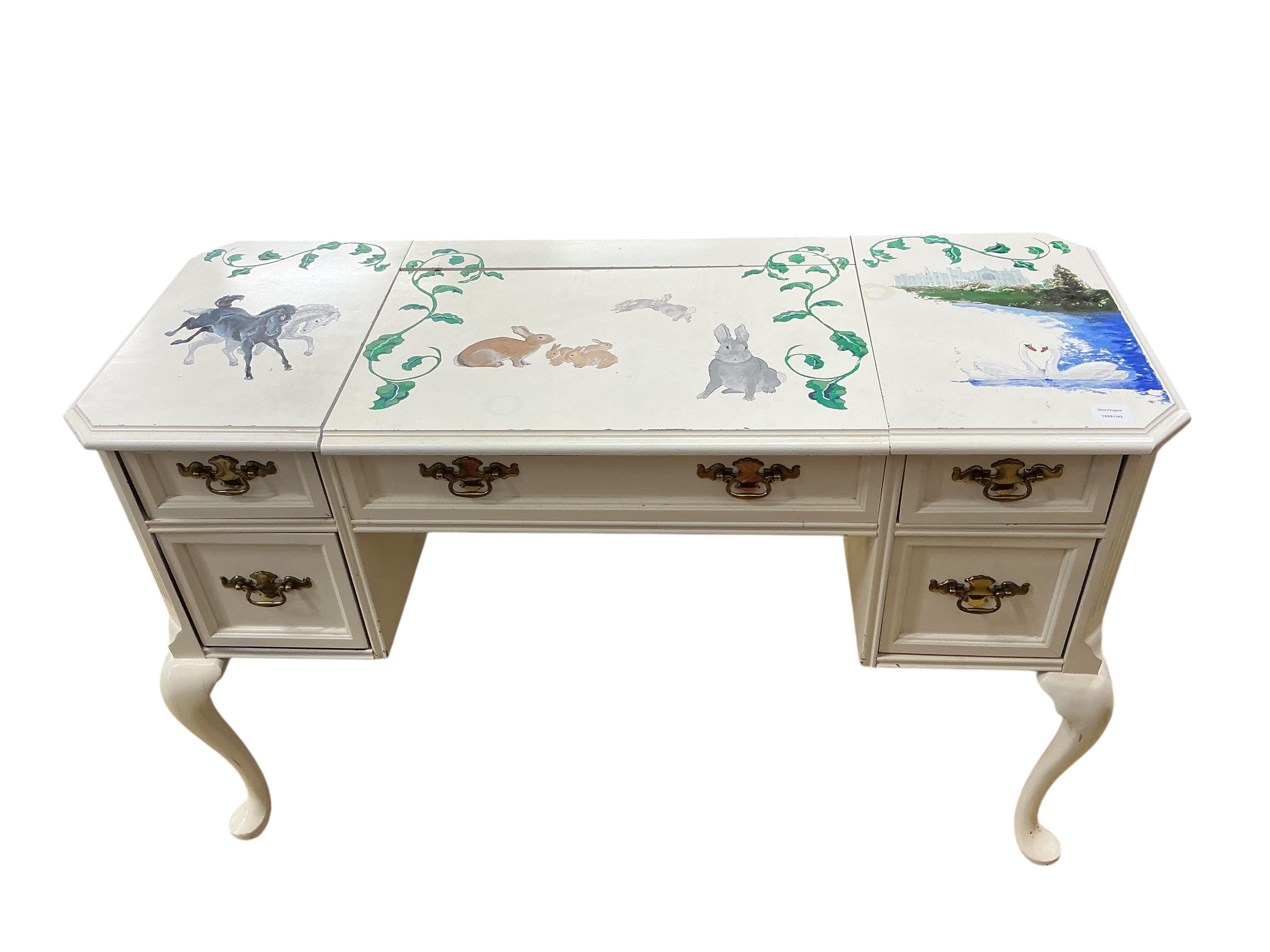 A white painted enclosed dressing table, width 124cm, depth 48cm, height 78cm